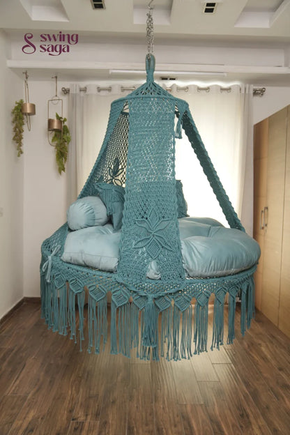Teal Blue Macrame Bed Swing - Swing Saga