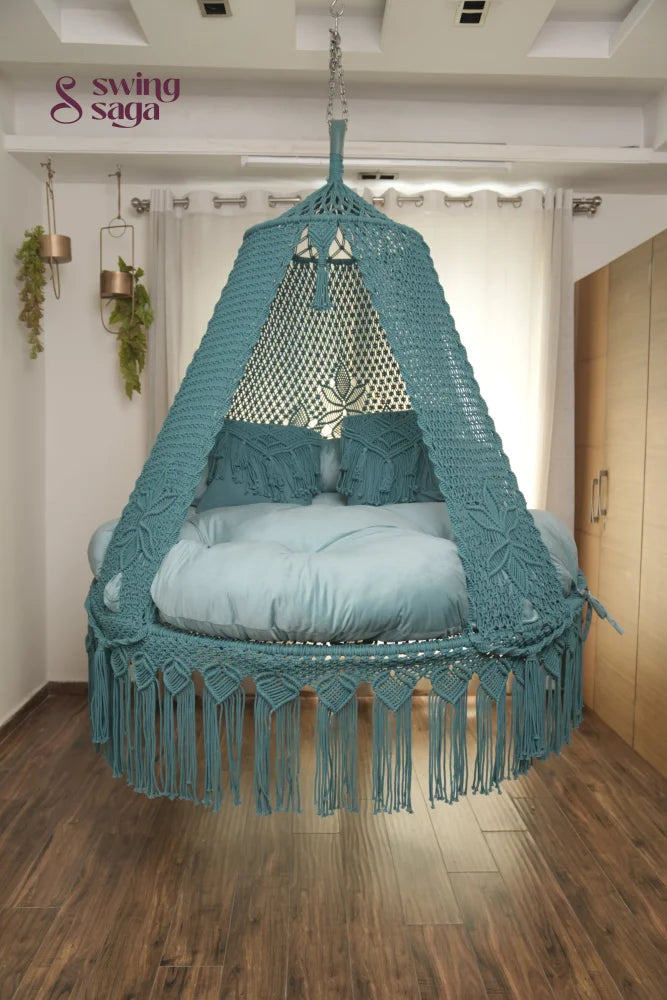 Teal Blue Macrame Bed Swing - Swing Saga