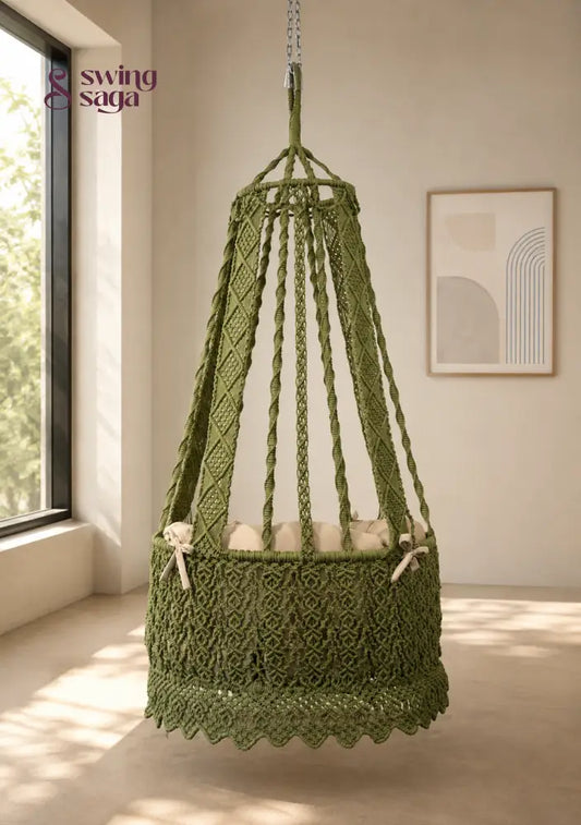 Olive colored Elowen Chair Swing for balcony space - Olive Grove / 35 Inches