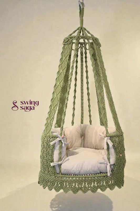green chair hammock hanging swing for indoors.