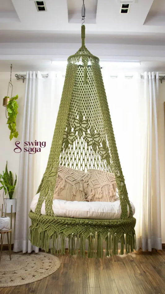 Olive Green single seater hanging chair - Swing Saga