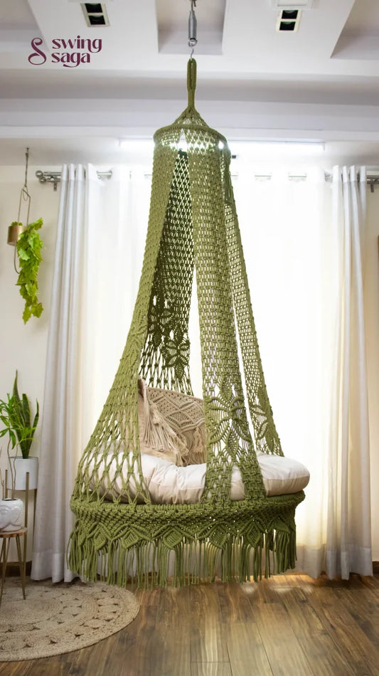 Olive Green single seater hanging chair - Swing Saga