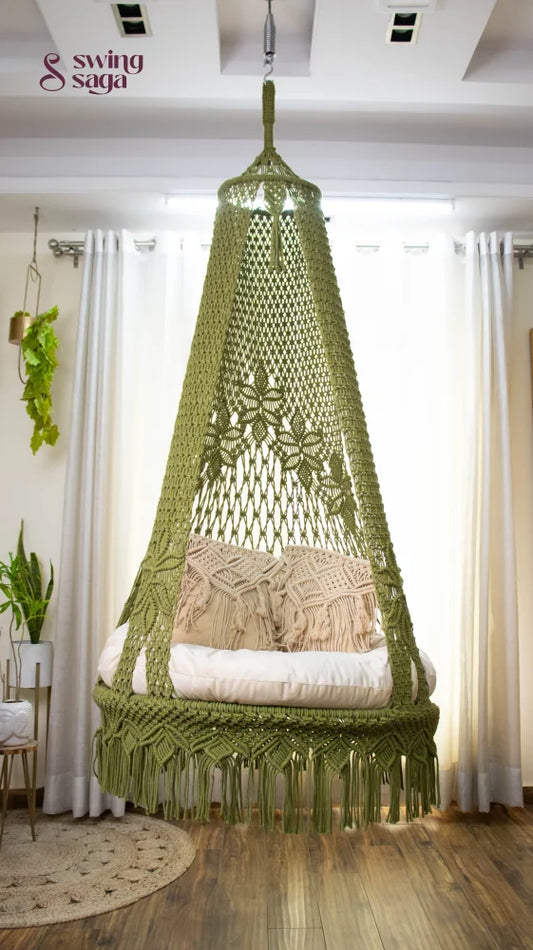 Olive Green single seater hanging chair - Swing Saga