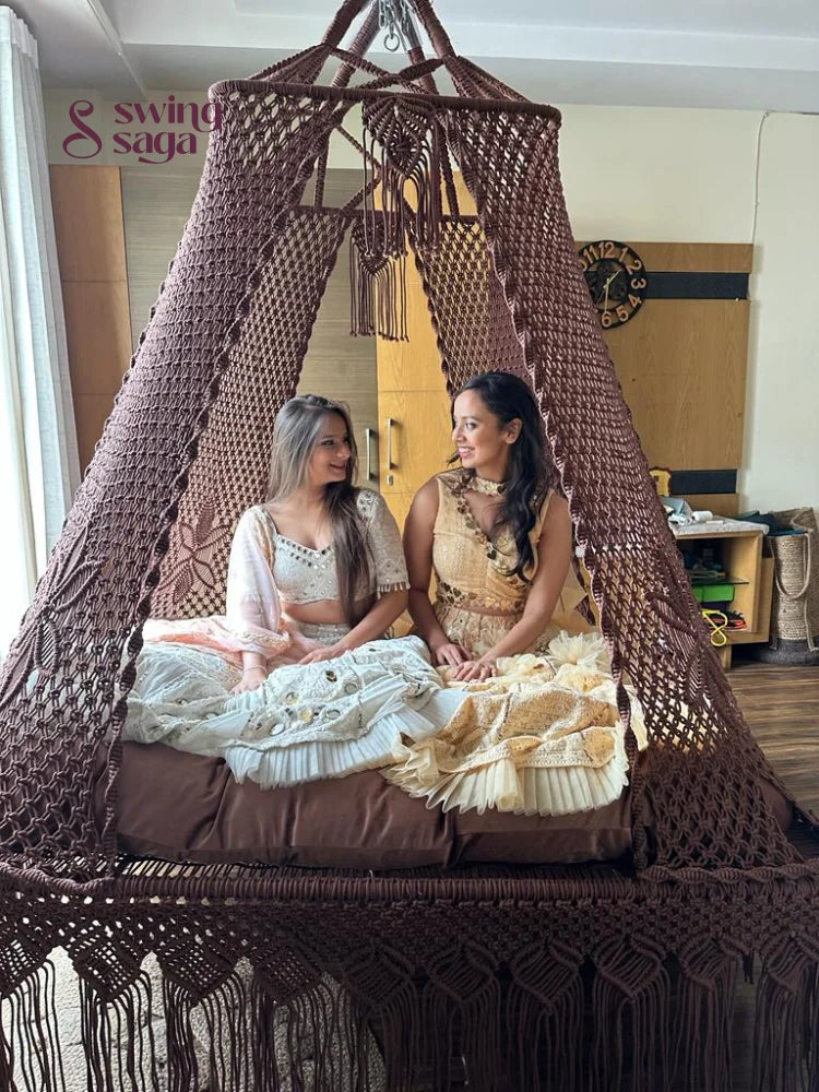 Wood Brown Macrame Bed Swing - Swing Saga