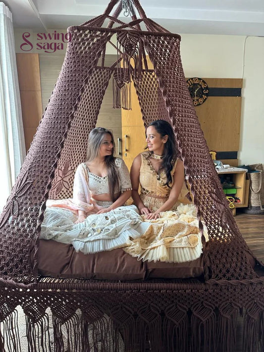 Wood Brown Macrame Bed Swing - Swing Saga