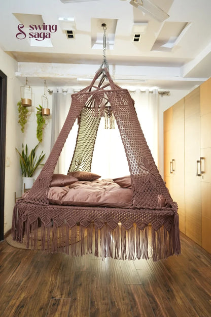 Wood Brown Macrame Bed Swing - Swing Saga