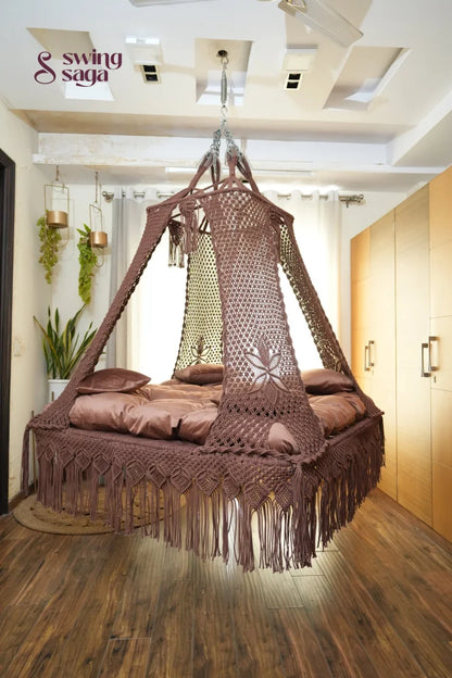 Wood Brown Macrame Bed Swing - Swing Saga