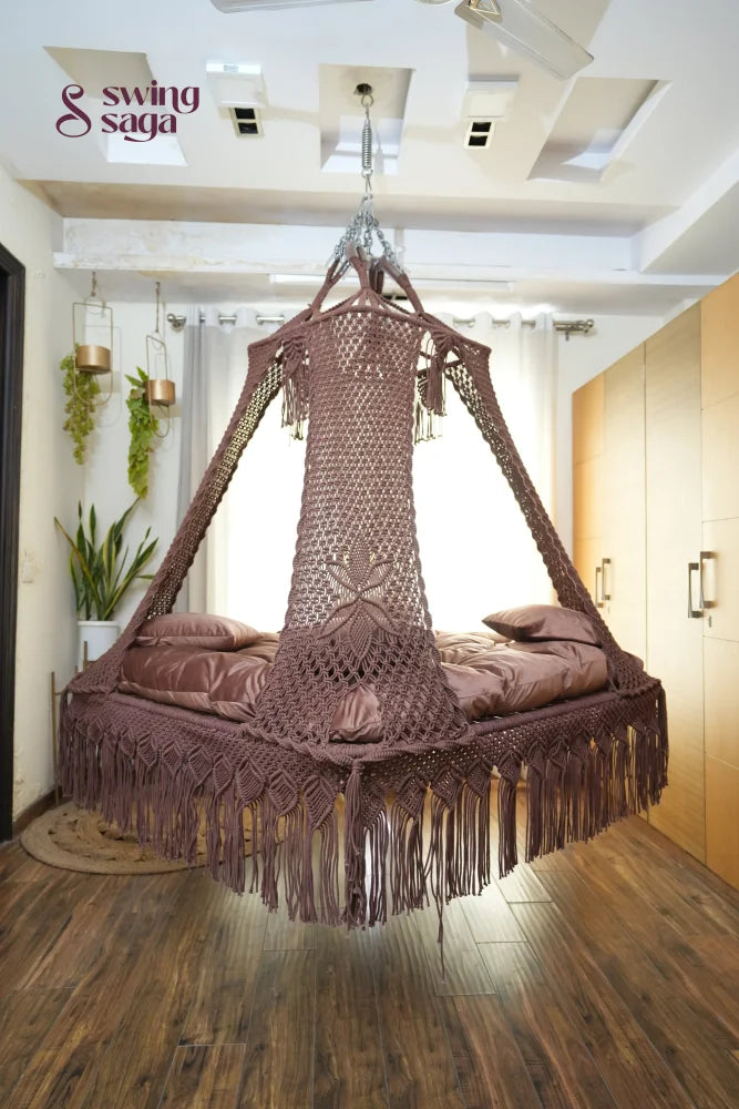 Wood Brown Macrame Bed Swing - Swing Saga