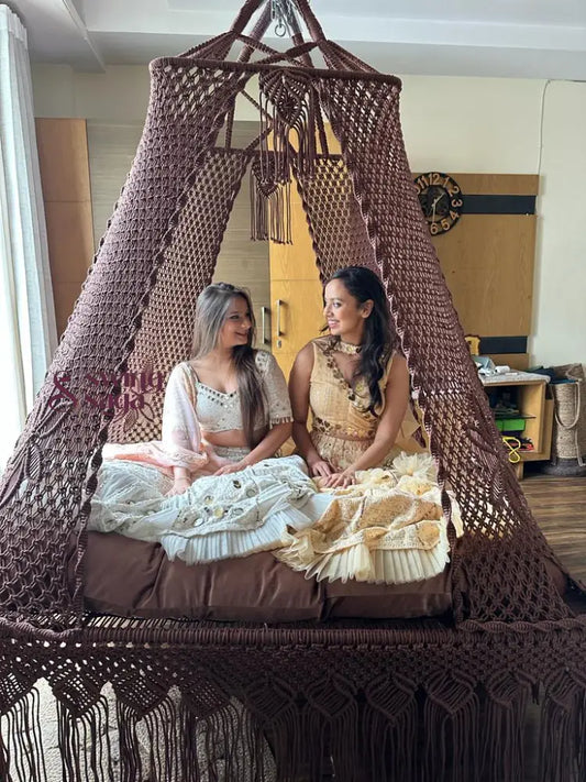 Wood Brown Macrame Bed Swing - Swing Saga
