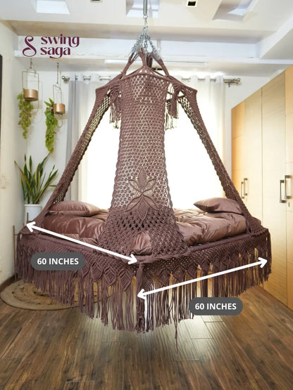 Wood Brown Macrame Bed Swing - Swing Saga