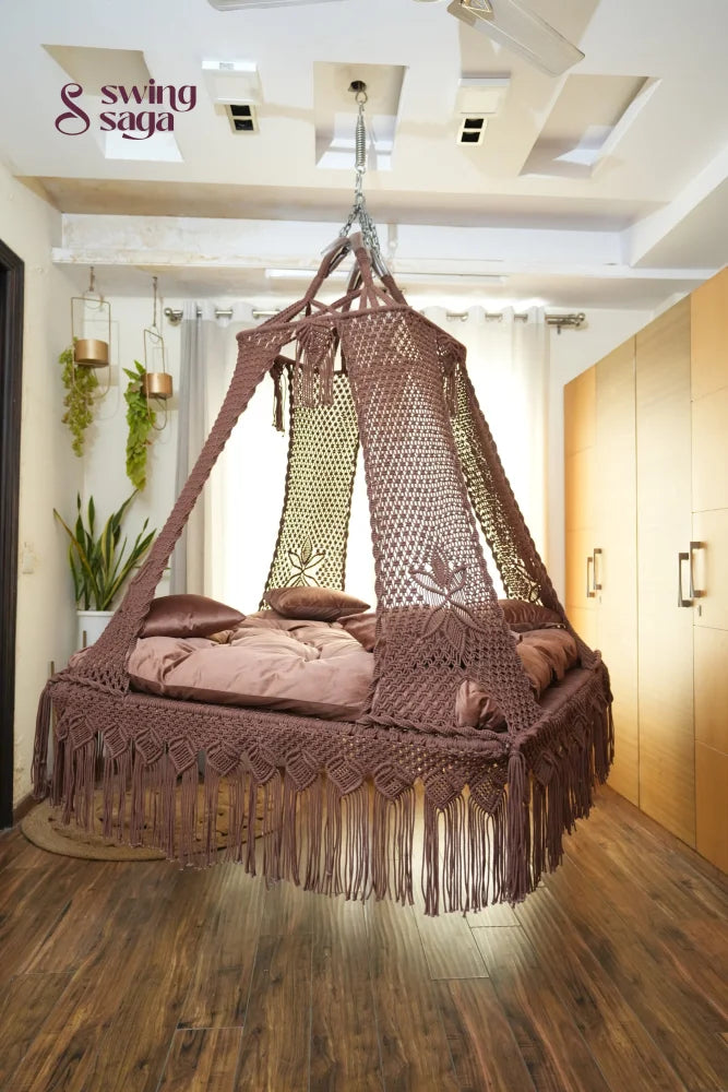 Wood Brown Macrame Bed Swing - Swing Saga