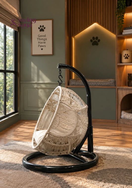 Pawfect Swing - Handmade macrame hanging cat swing