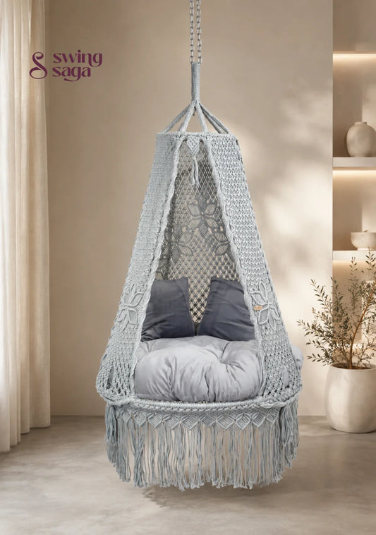 Pebble Grey – 40-Inch Single Seater Macramé Hanging Swing - 40* 40 Inches | 72 inches in height