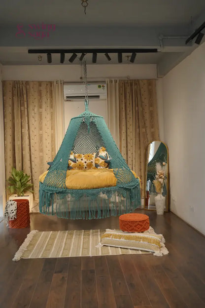 Teal Blue  Macrame Bed Swing - Swing Saga