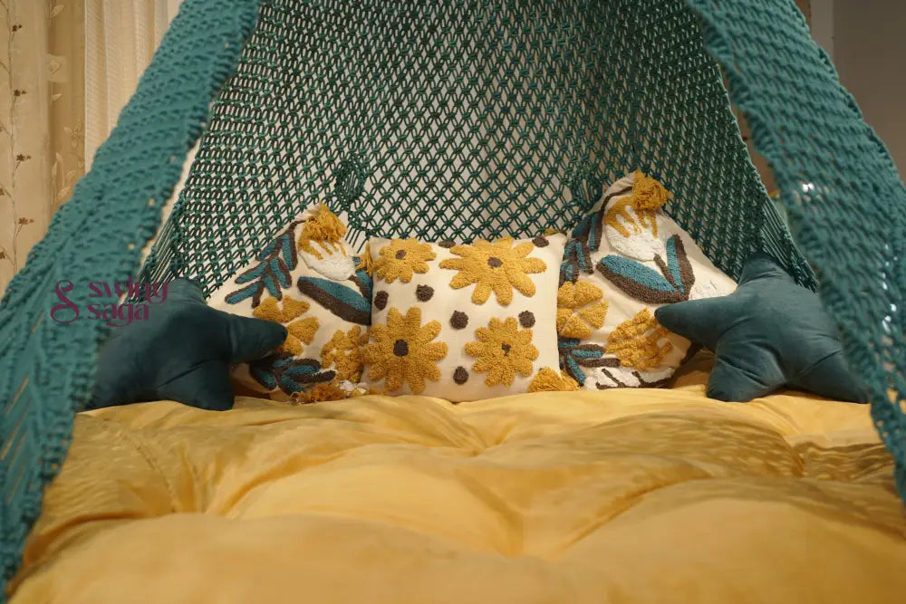 Teal Blue  Macrame Bed Swing - Swing Saga