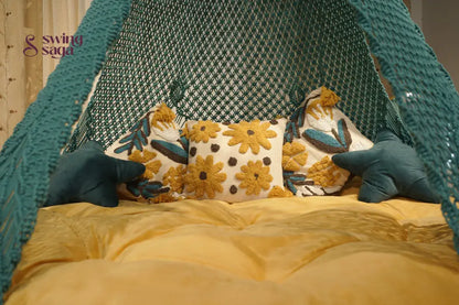 Teal Blue  Macrame Bed Swing - Swing Saga