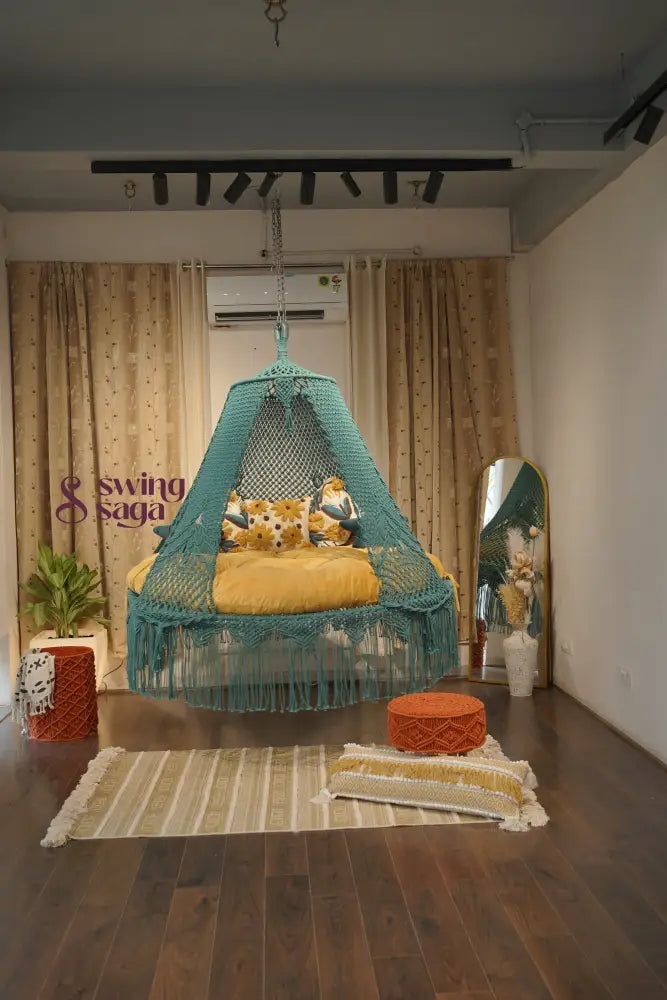 Teal Blue  Macrame Bed Swing - Swing Saga