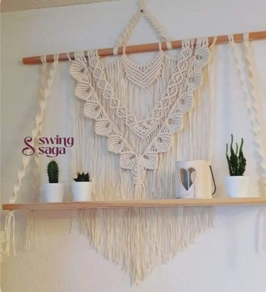 Rosy Macrame wall shelf white