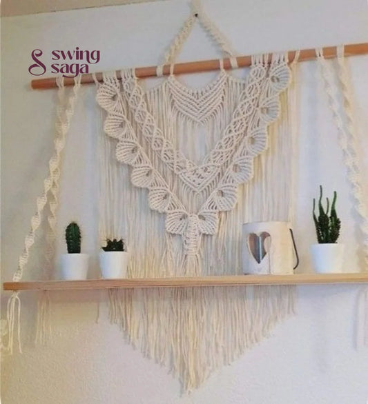 Rosy Macrame wall shelf white