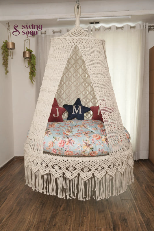 Cream White Double seater hanging chair - Swing Saga
