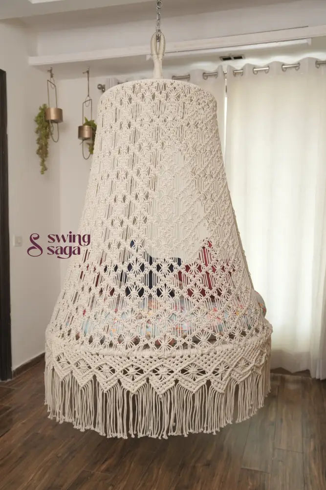 Cream White Double seater hanging chair - Swing Saga
