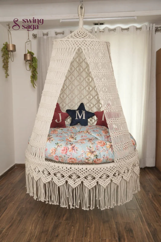 Cream White Double seater hanging chair - Swing Saga