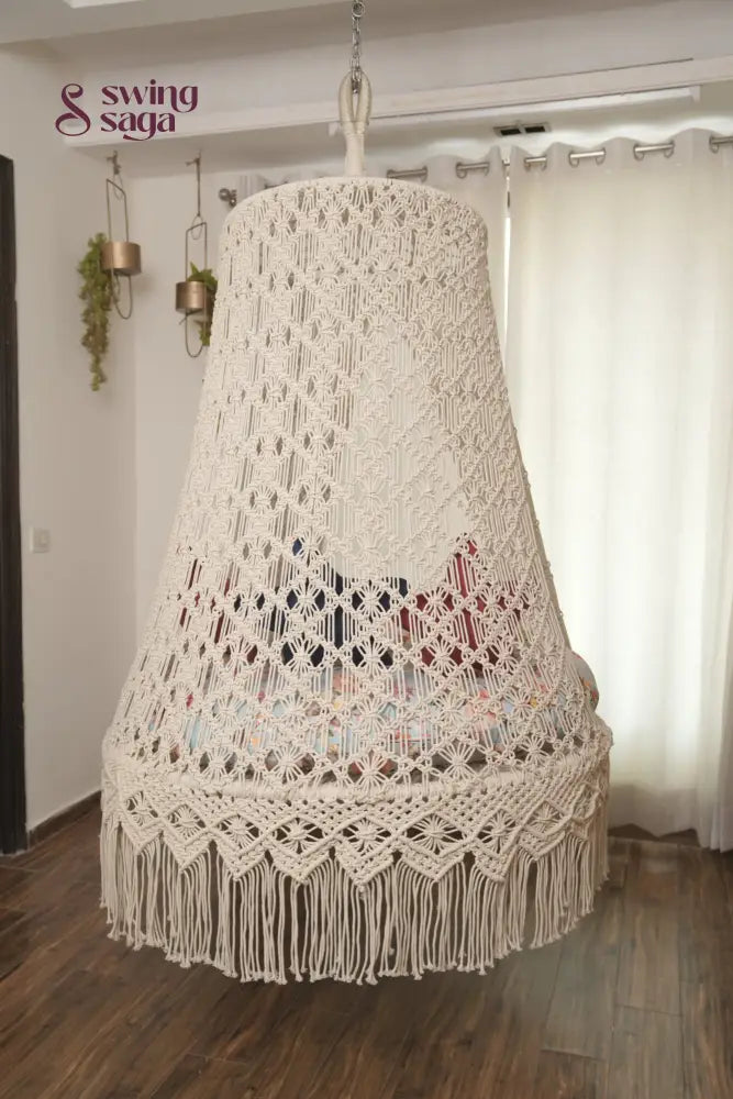 Cream White Double seater hanging chair - Swing Saga