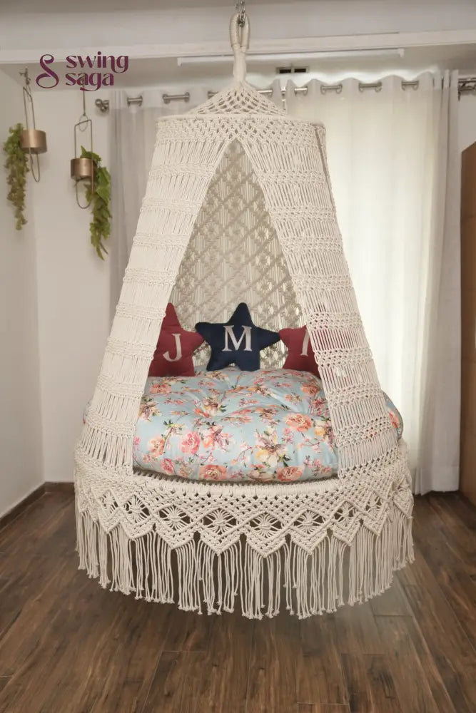 Cream White Double seater hanging chair - Swing Saga