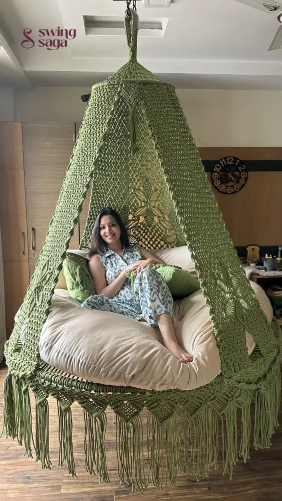 Lime Green  Macrame Bed Swing - Swing Saga