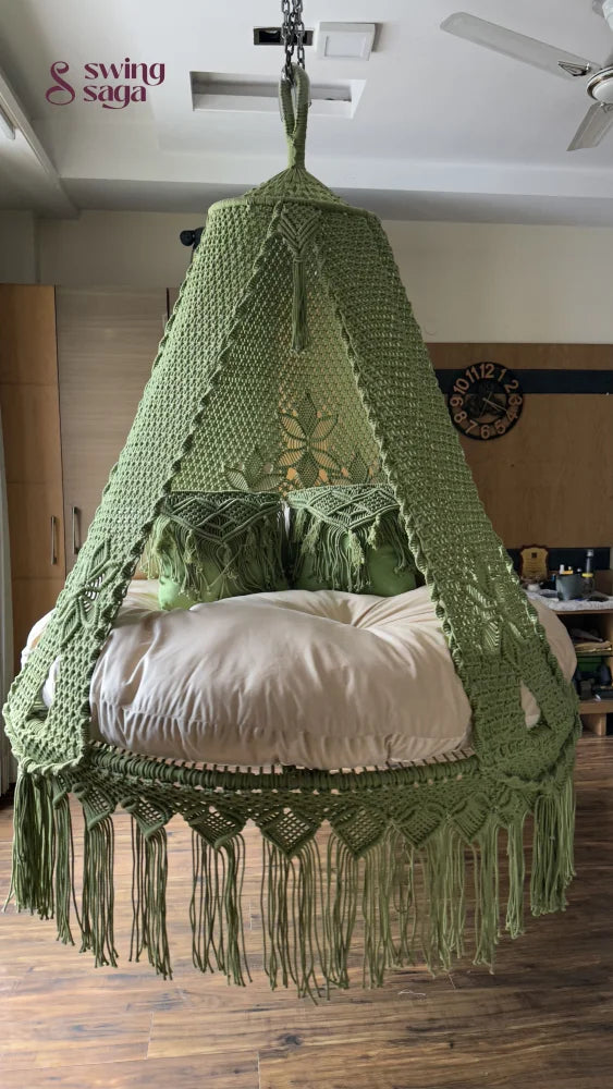Lime Green  Macrame Bed Swing - Swing Saga