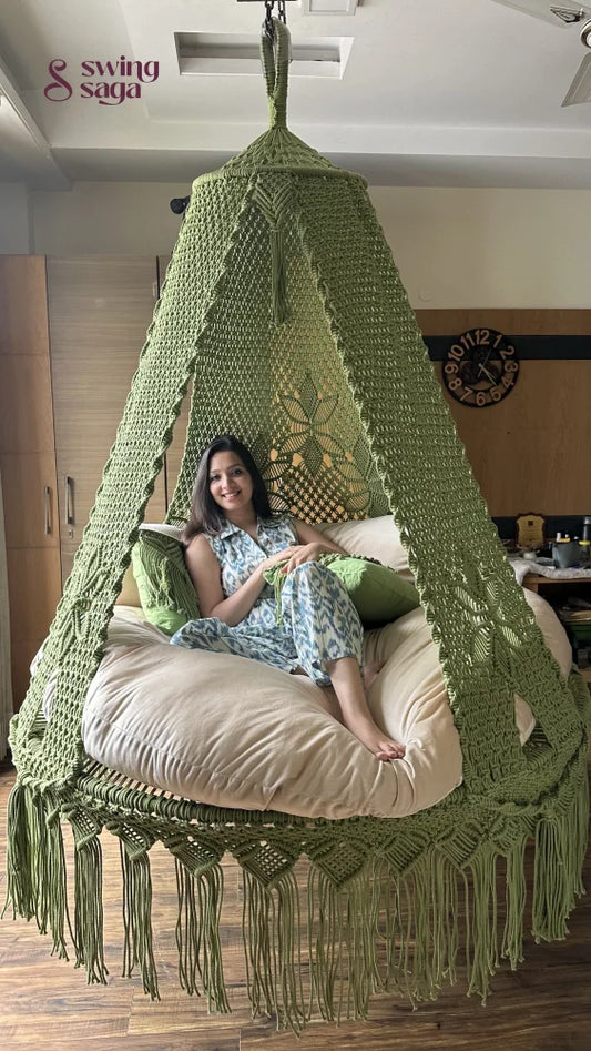 Lime Green  Macrame Bed Swing - Swing Saga