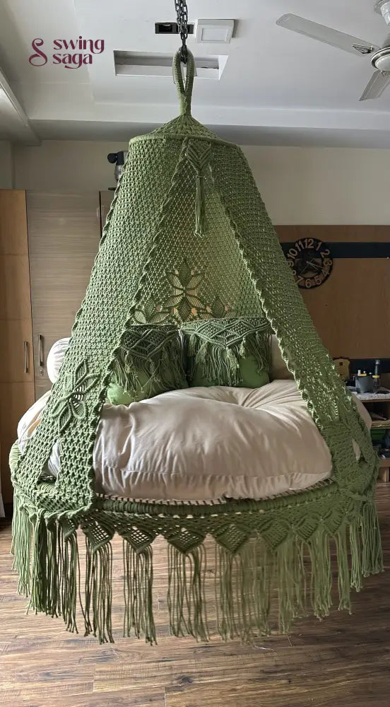 Lime Green  Macrame Bed Swing - Swing Saga