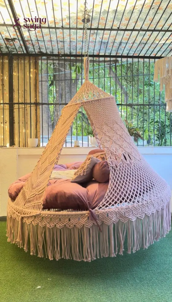 Lush Lux Pink  Macrame Bed Swing - Swing Saga