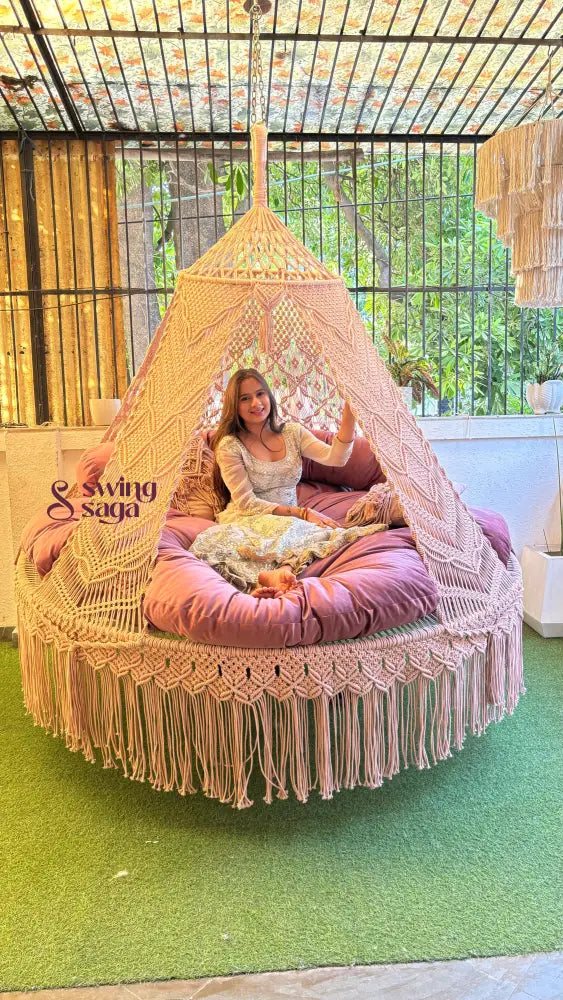 Lush Lux Pink  Macrame Bed Swing - Swing Saga