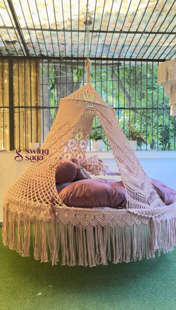 Lush Lux Pink  Macrame Bed Swing - Swing Saga