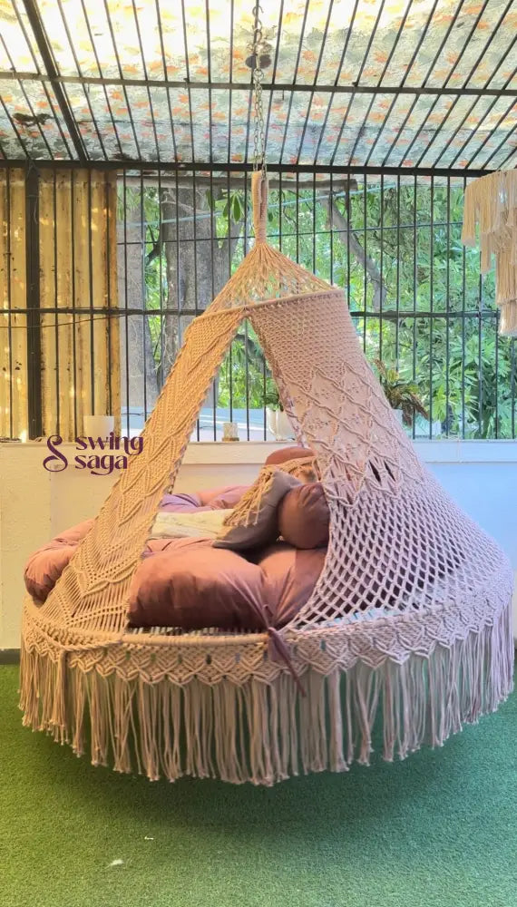 Lush Lux Pink  Macrame Bed Swing - Swing Saga