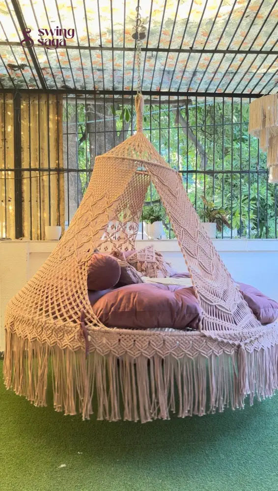 Lush Lux Pink  Macrame Bed Swing - Swing Saga