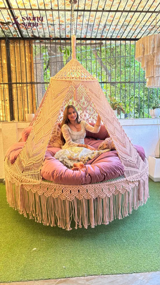  Lush Lux Pink  Macrame Bed Swing - Swing Saga
