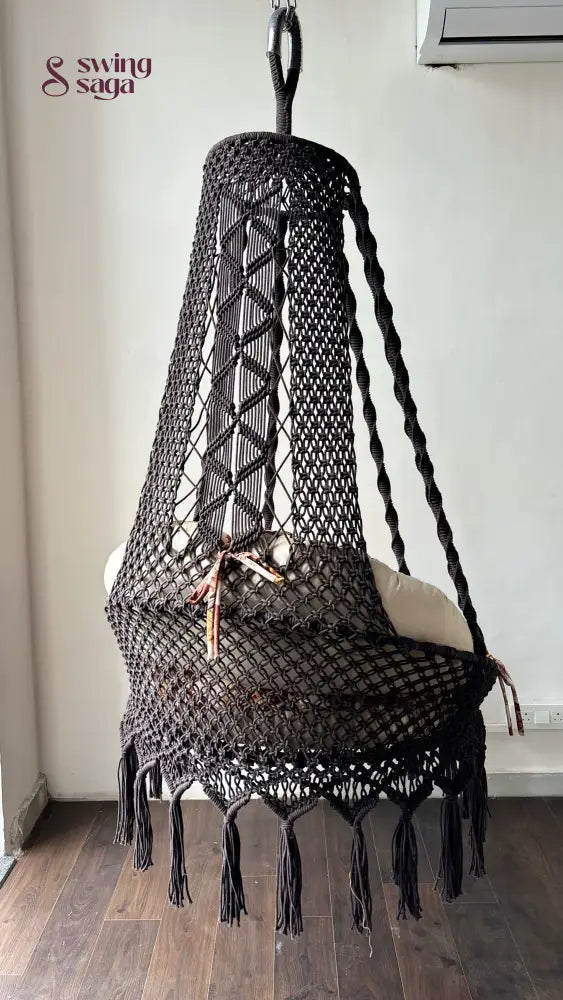 Chair hammock swing handcrafted with floral mattress.