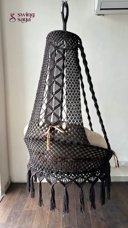 Chair hammock swing handcrafted with floral mattress.