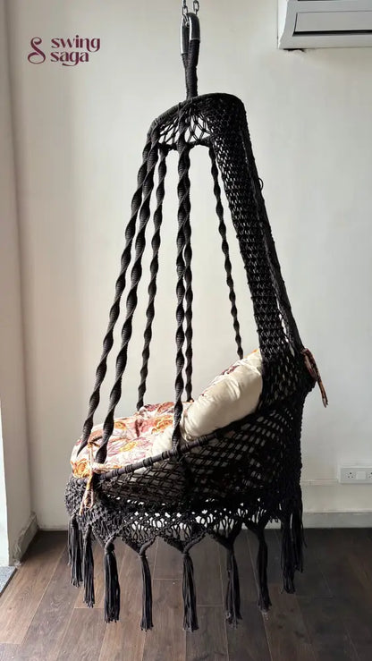 Chair hammock swing handcrafted with floral mattress.