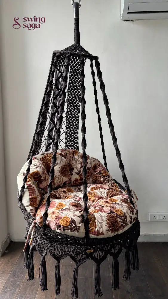 Chair hammock swing handcrafted with floral mattress.
