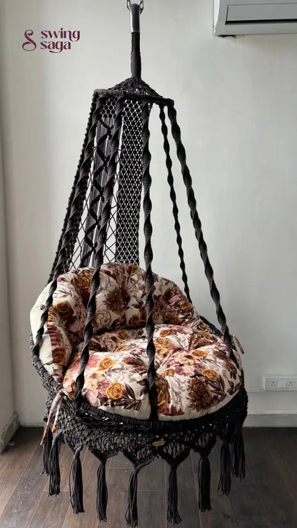 Chair hammock swing handcrafted with floral mattress.