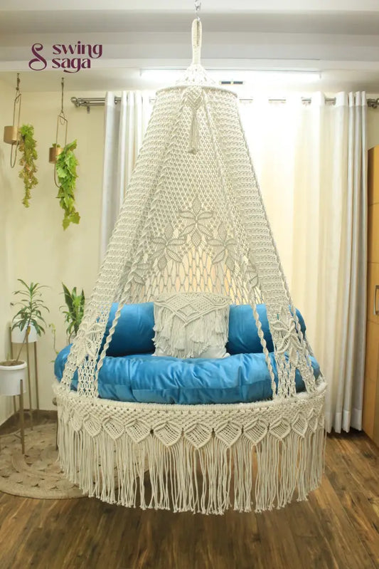 White / Sky Blue Double seater hanging chair - Swing Saga