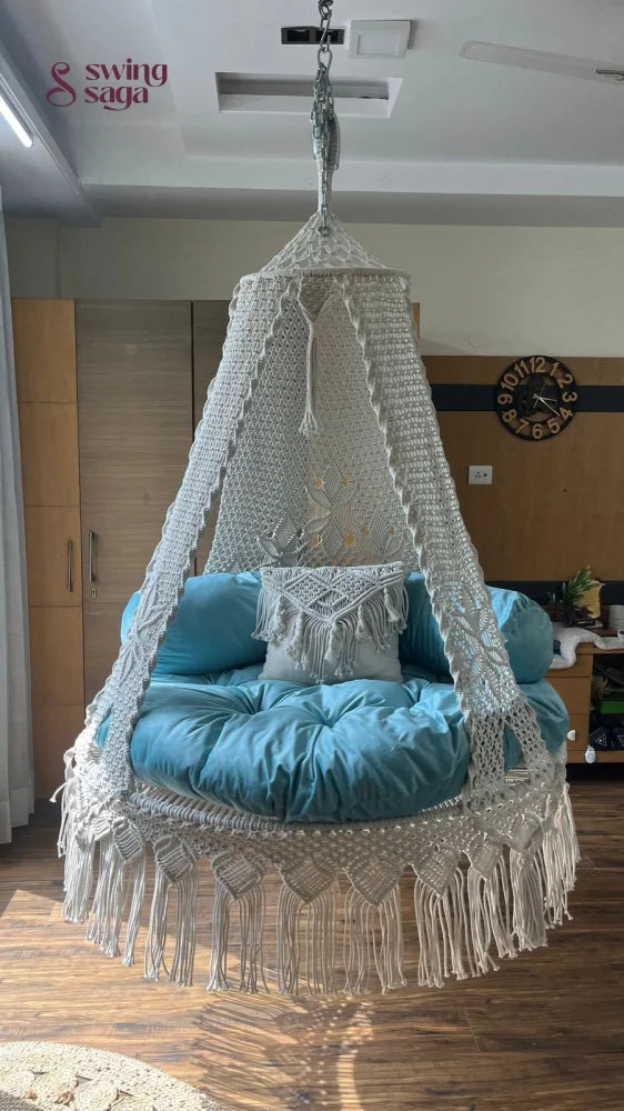 White / Sky Blue Double seater hanging chair - Swing Saga