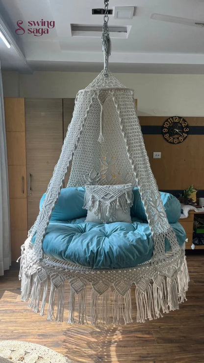 White / Sky Blue Double seater hanging chair - Swing Saga