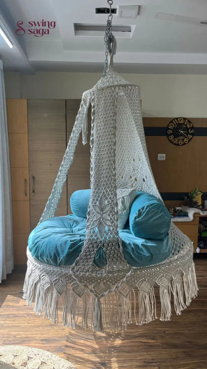 White / Sky Blue Double seater hanging chair - Swing Saga