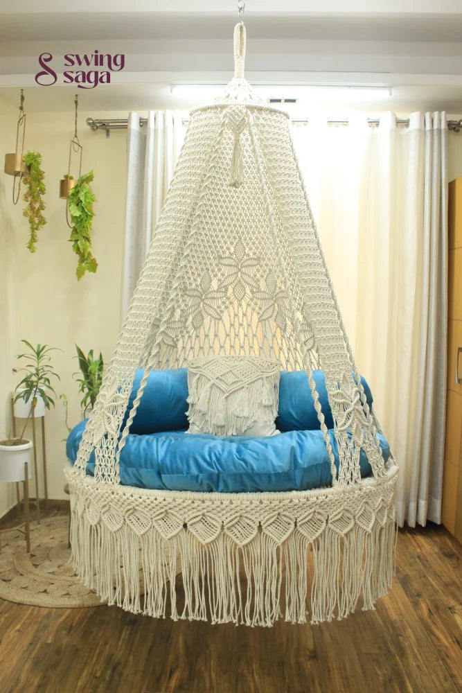 White / Sky Blue Double seater hanging chair - Swing Saga