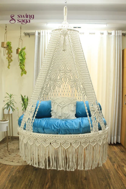 White / Sky Blue Double seater hanging chair - Swing Saga