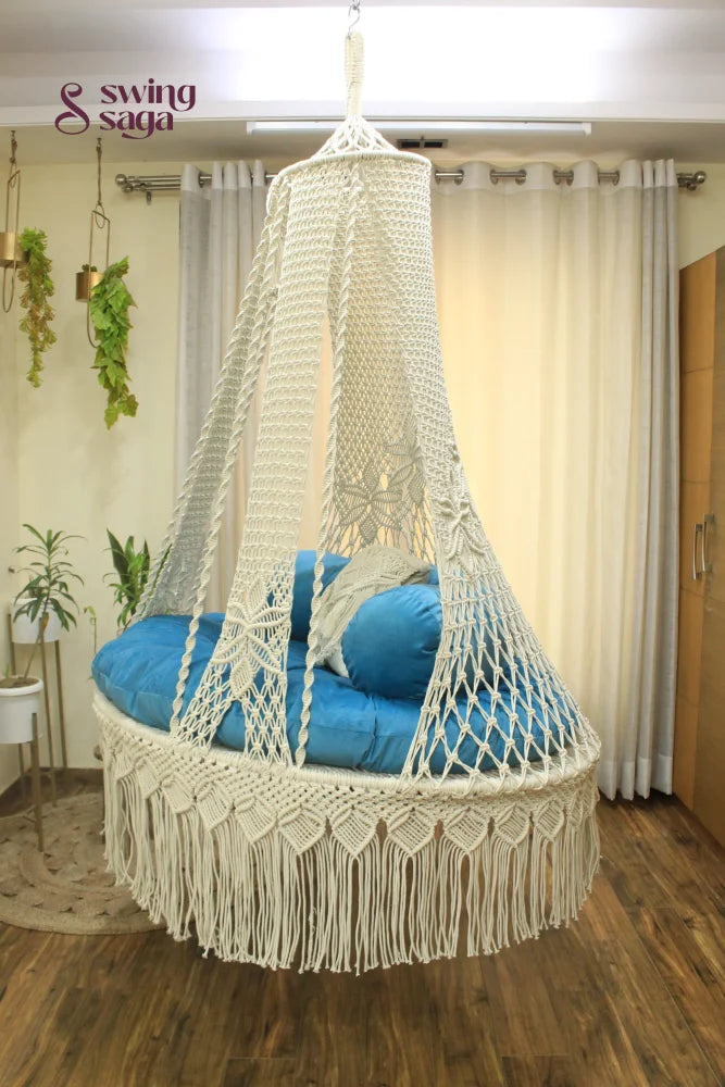 White / Sky Blue Double seater hanging chair - Swing Saga